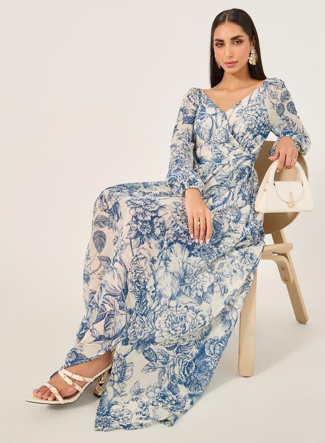 Blue Floral Print Maxi Dress - Image 1