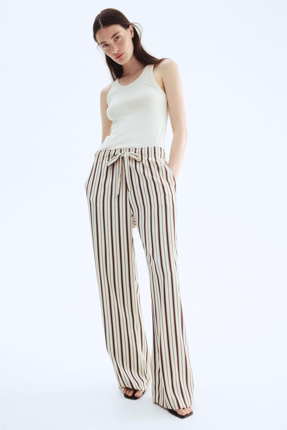 Drawstring Twill Trousers with Wide Legs - Image 1
