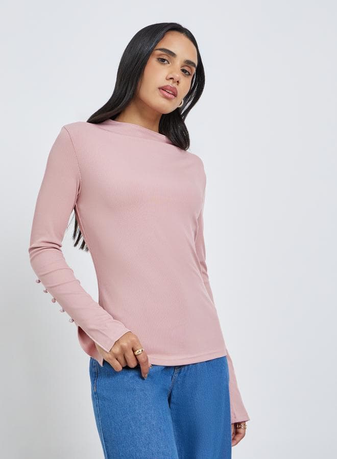 Styli Textured Regular Fit Top with Sleeve Slit Detail - Image 1