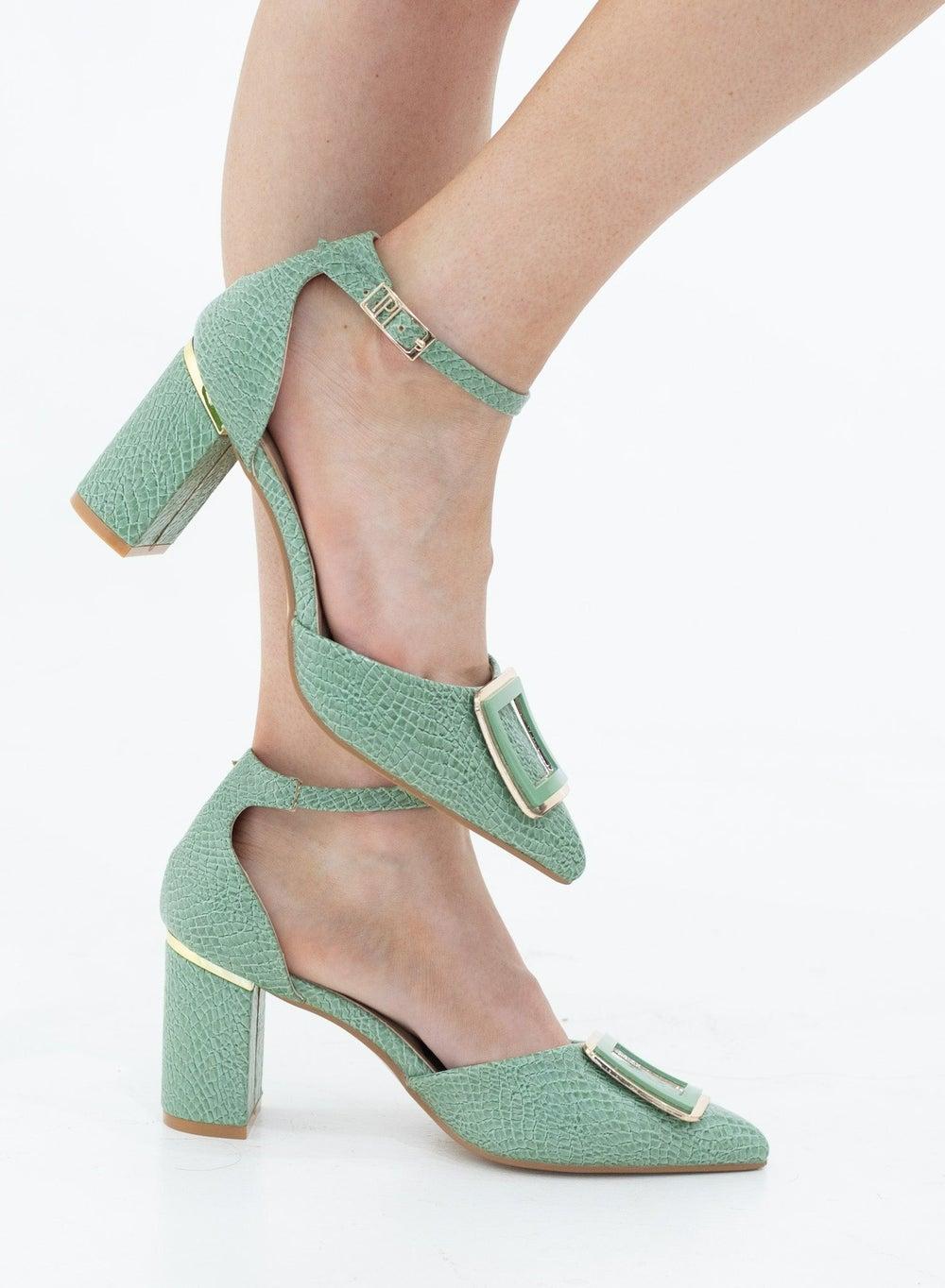 Chakrika Snake Skin Open Waist Pointy Sandals 8cm Heel Avo - Image 1