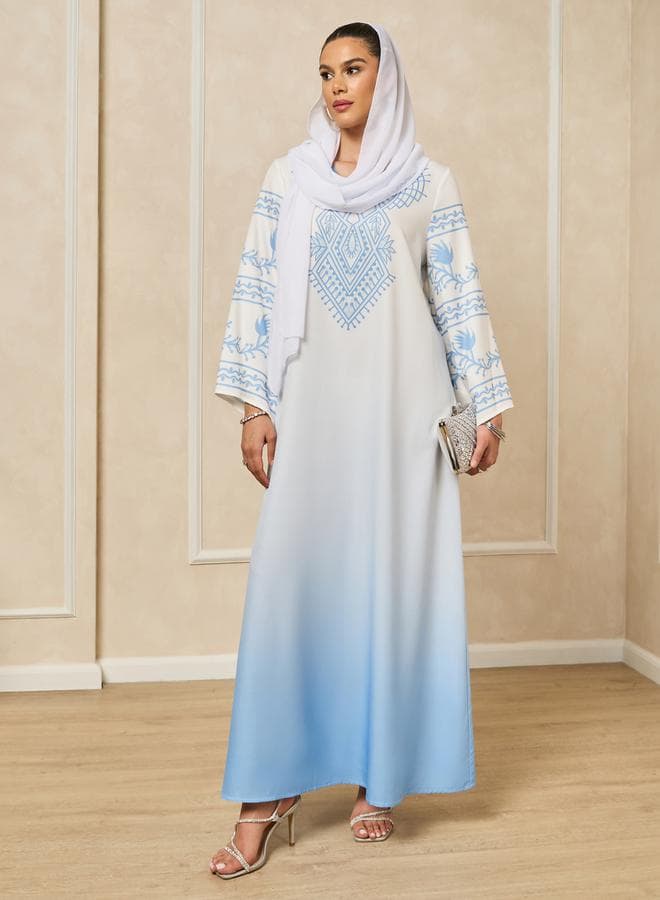 Ombre Print A-Line Jalabiya with Flared Sleeves - Image 1