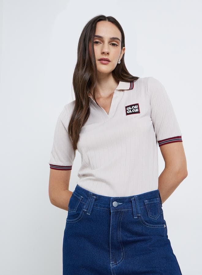 Styli Women Beige Contrast Tipping Polo T-Shirt - Image 1
