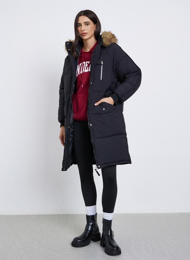 Styli Black Oversized Padded Parka Coat - Image 1