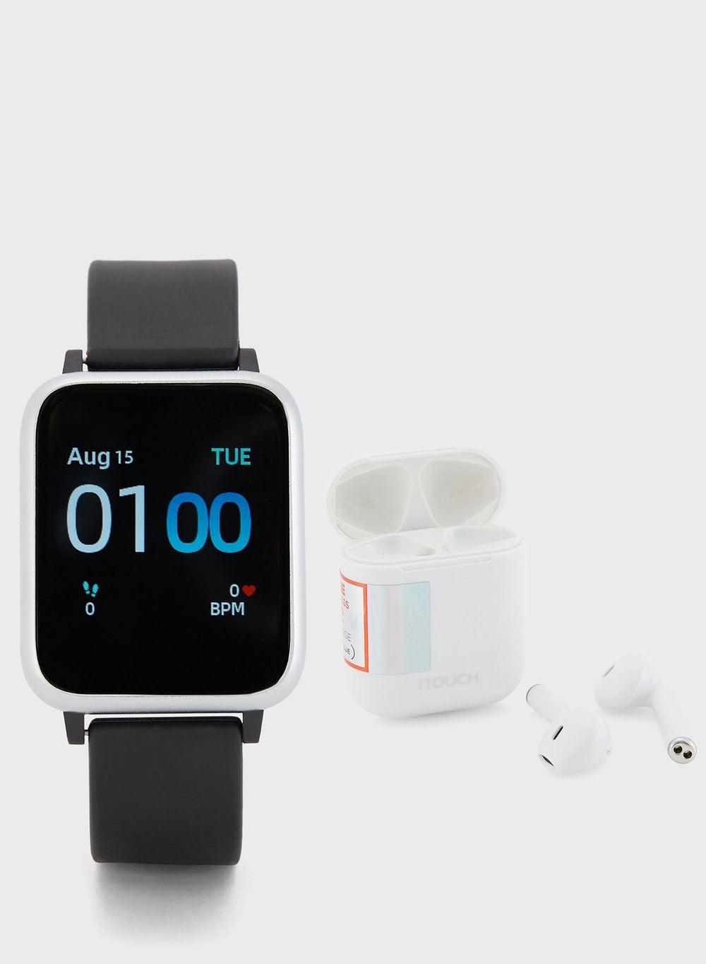 iTouch Go Unisex Smartwatch Silver/Black Silicone Strap - Image 1