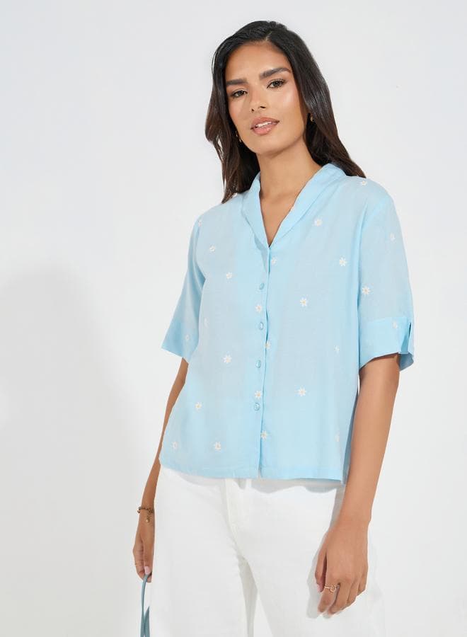 Embroidered Shawl Lapel Shirt - Image 1
