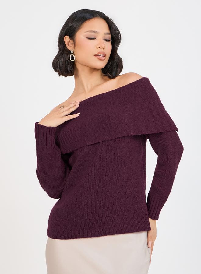 Off Shoulder Neck Knit Top - Image 1