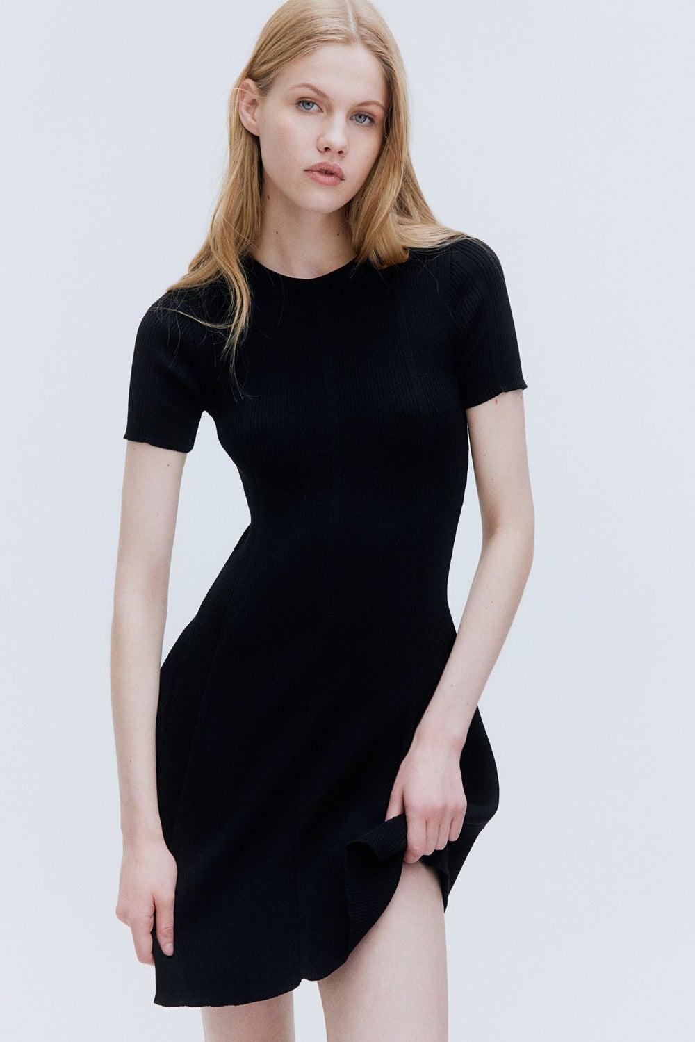 Rib-Knit Flared Skirt Dress - Image 1