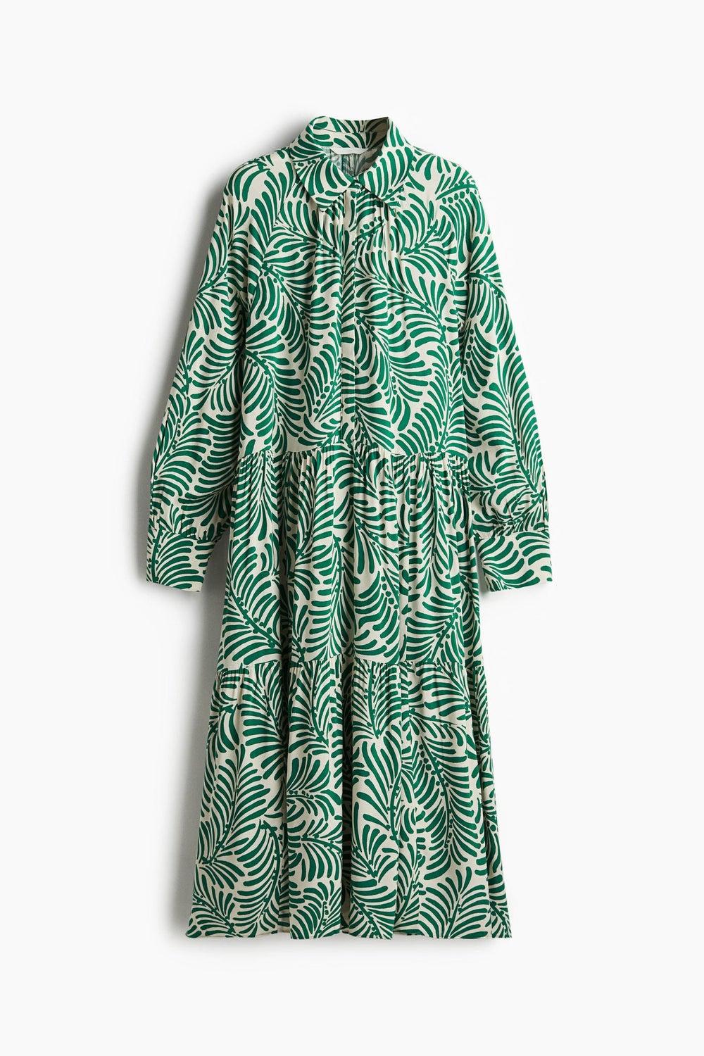 Viscose Calf-Length Shirt Dress with Raglan Sleeves - Image 1
