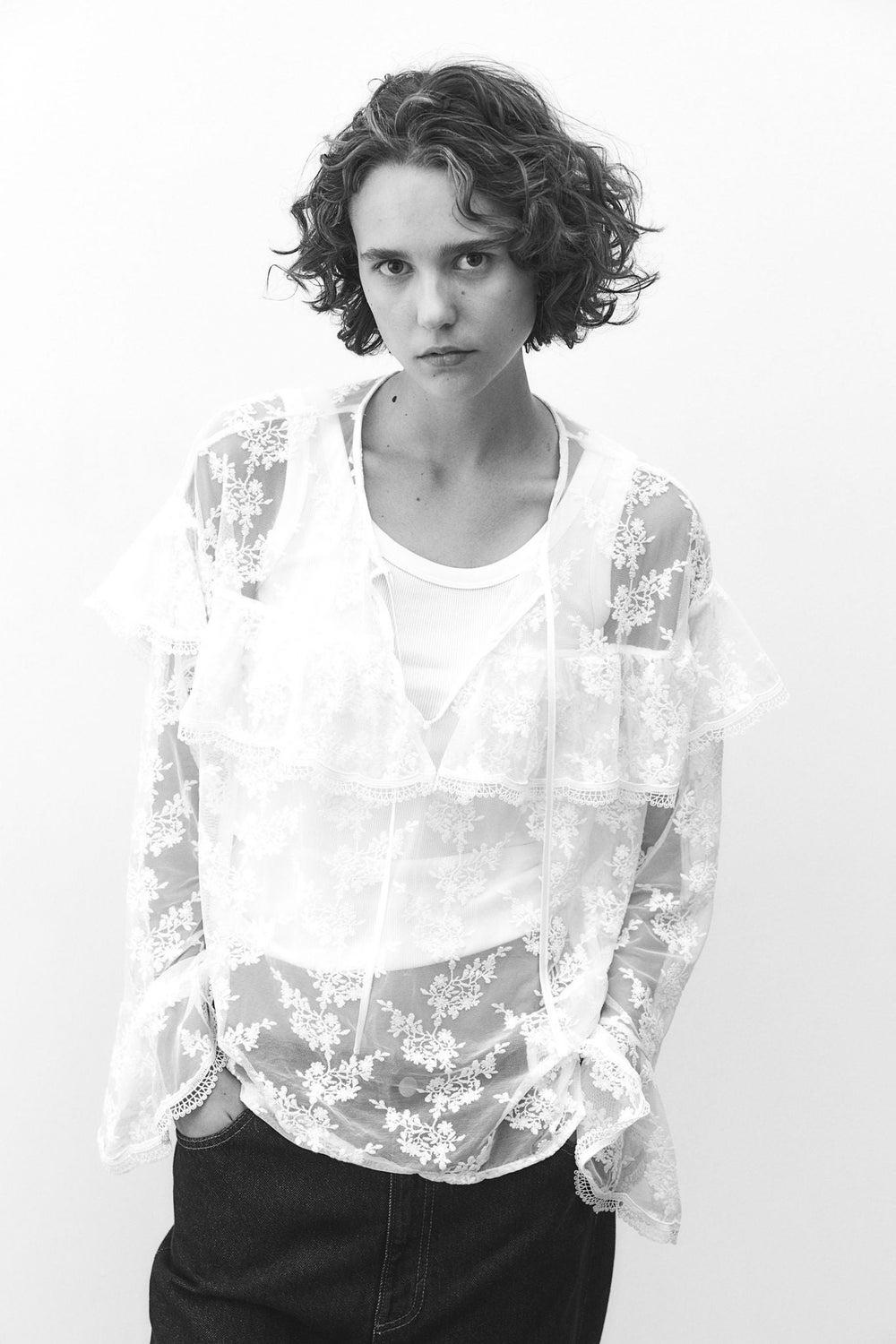 CS Morris Lace Blouse with Tie Neck - Image 1