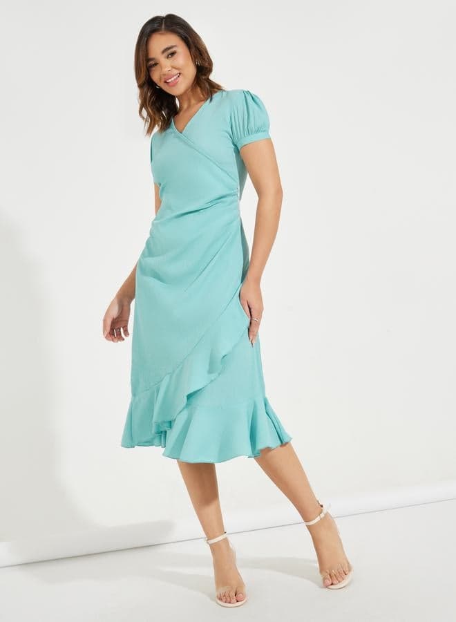 Ruffled Aqua Midi Dress - Image 1