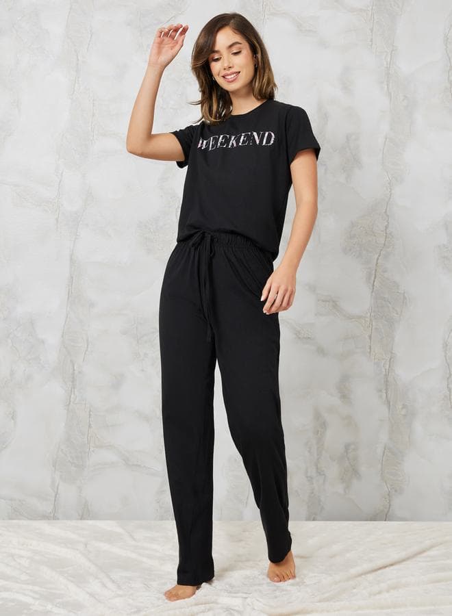 Weekend Floral Print T-Shirt & Pyjama Set - Image 1