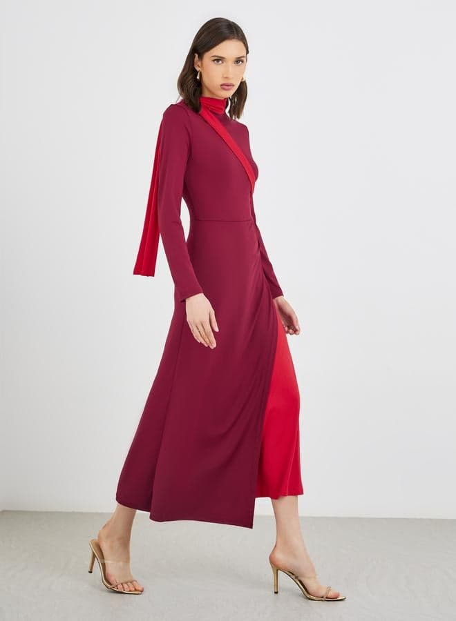Take Two Color Block Ruched A-Line Midi Dress - Image 1