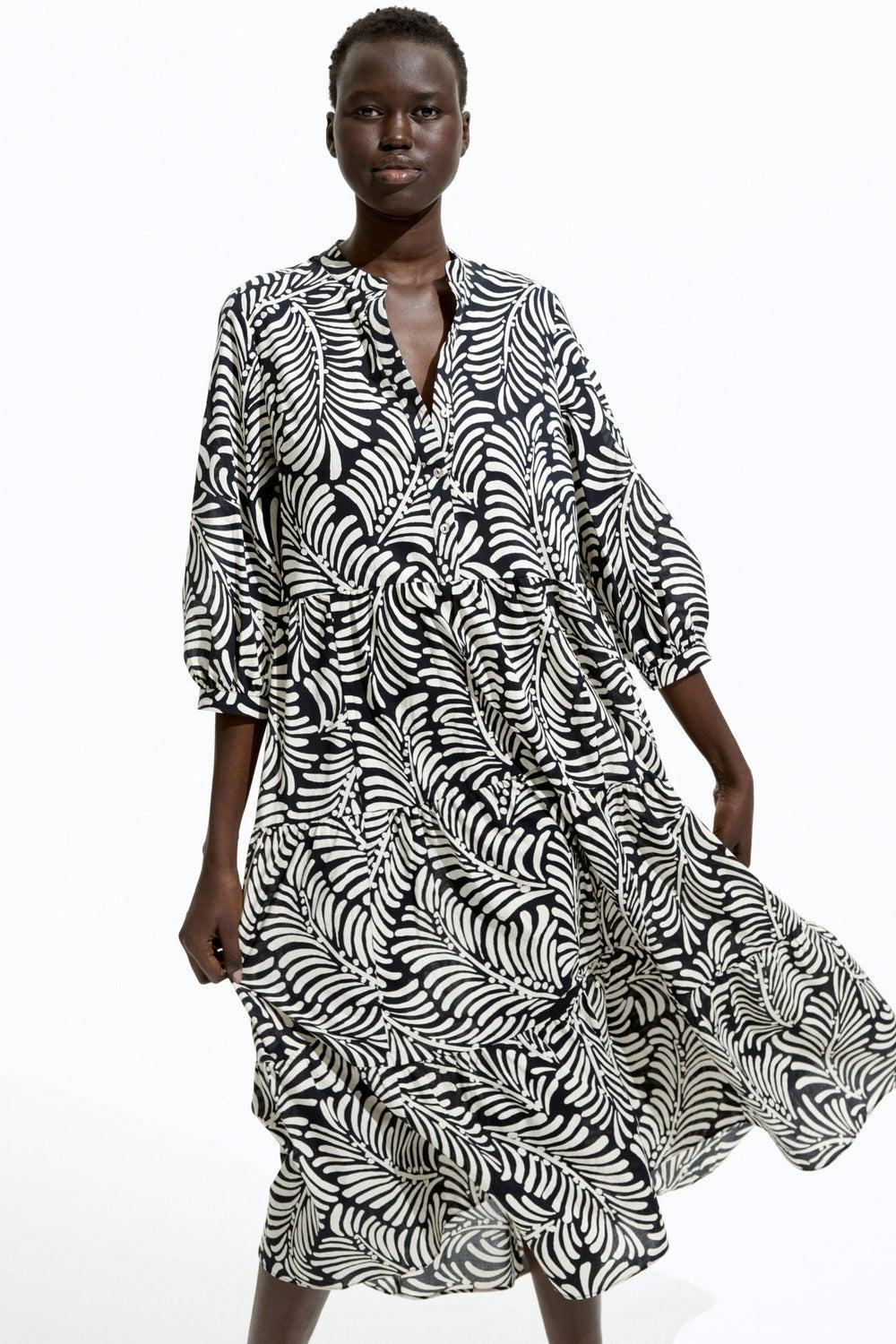 Tiered Midi Dress with Balloon Sleeves - Image 1