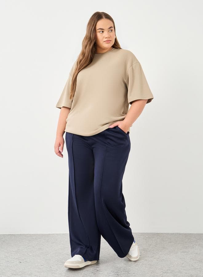 Styli Plus Wide Leg Joggers with Pintuck Detail - Image 1