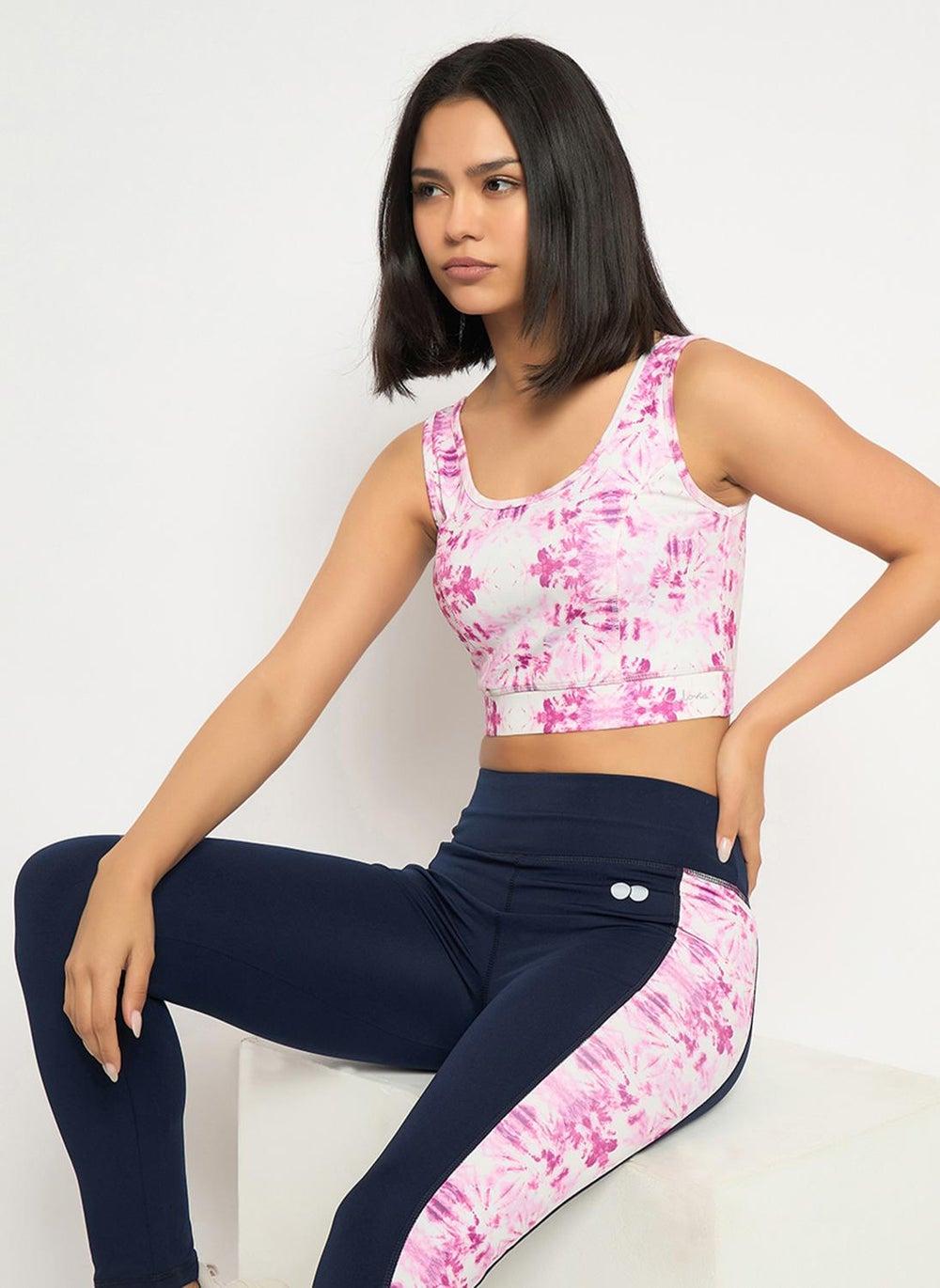 Clovia Pink Tie-Dye Medium Impact Sports Bra AB0113P03 - Image 1