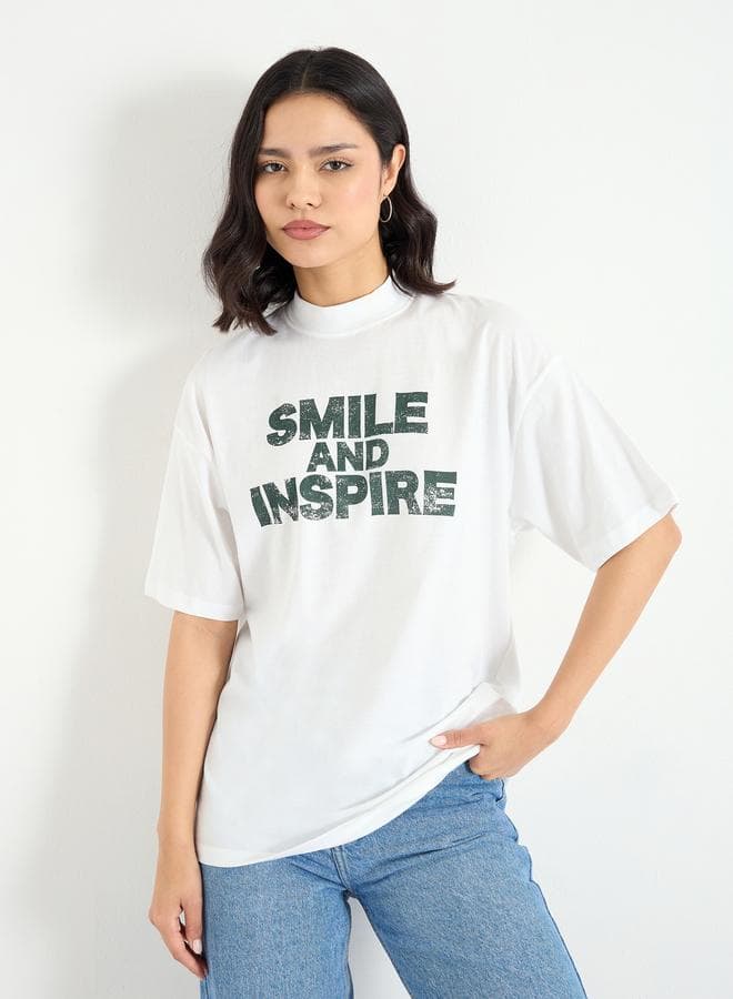 White Relaxed Fit Cotton Slogan T-Shirt - Image 1