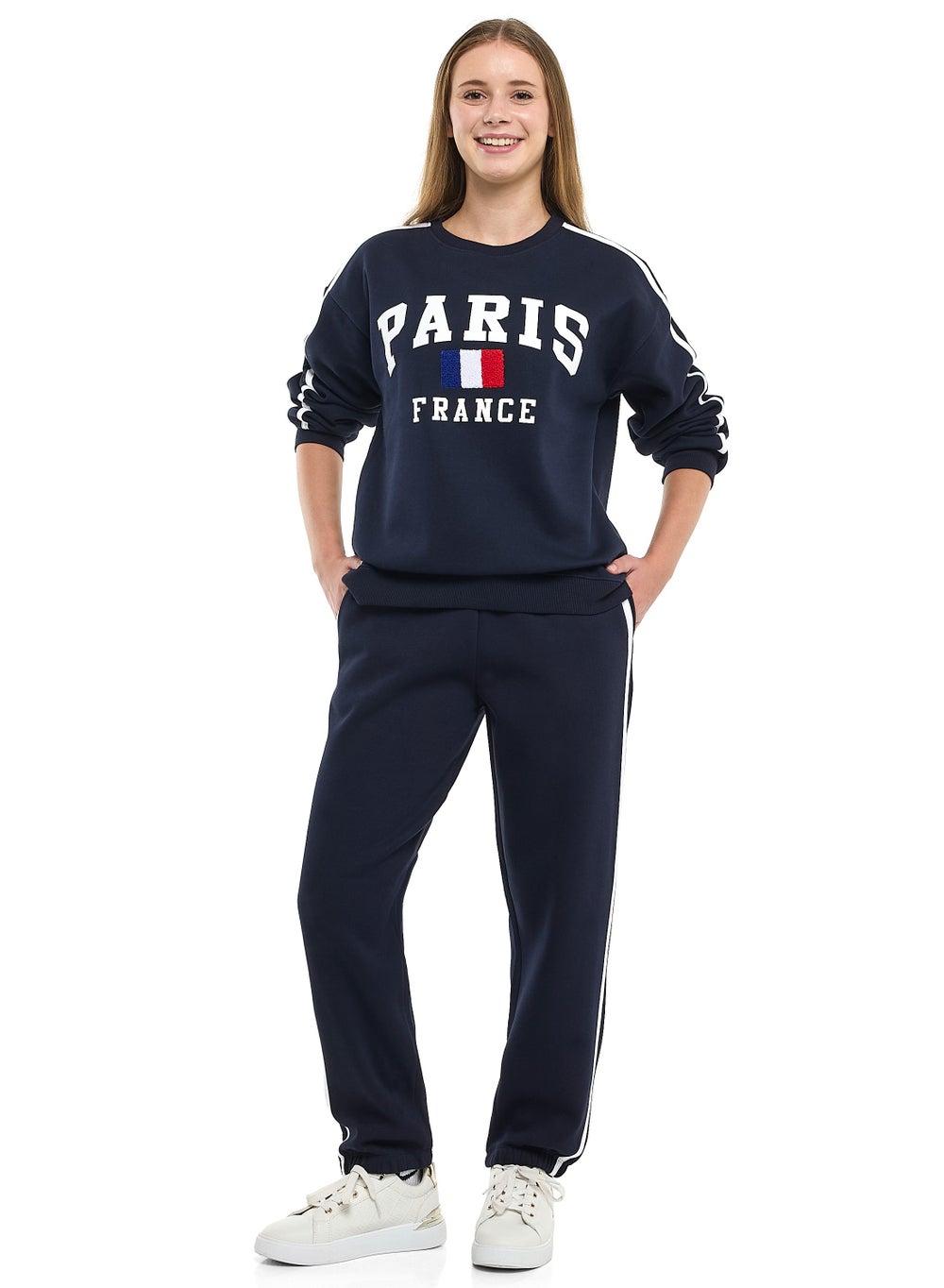 Paris France Cotton Fleece 2-Piece Tracksuit Set - Image 1