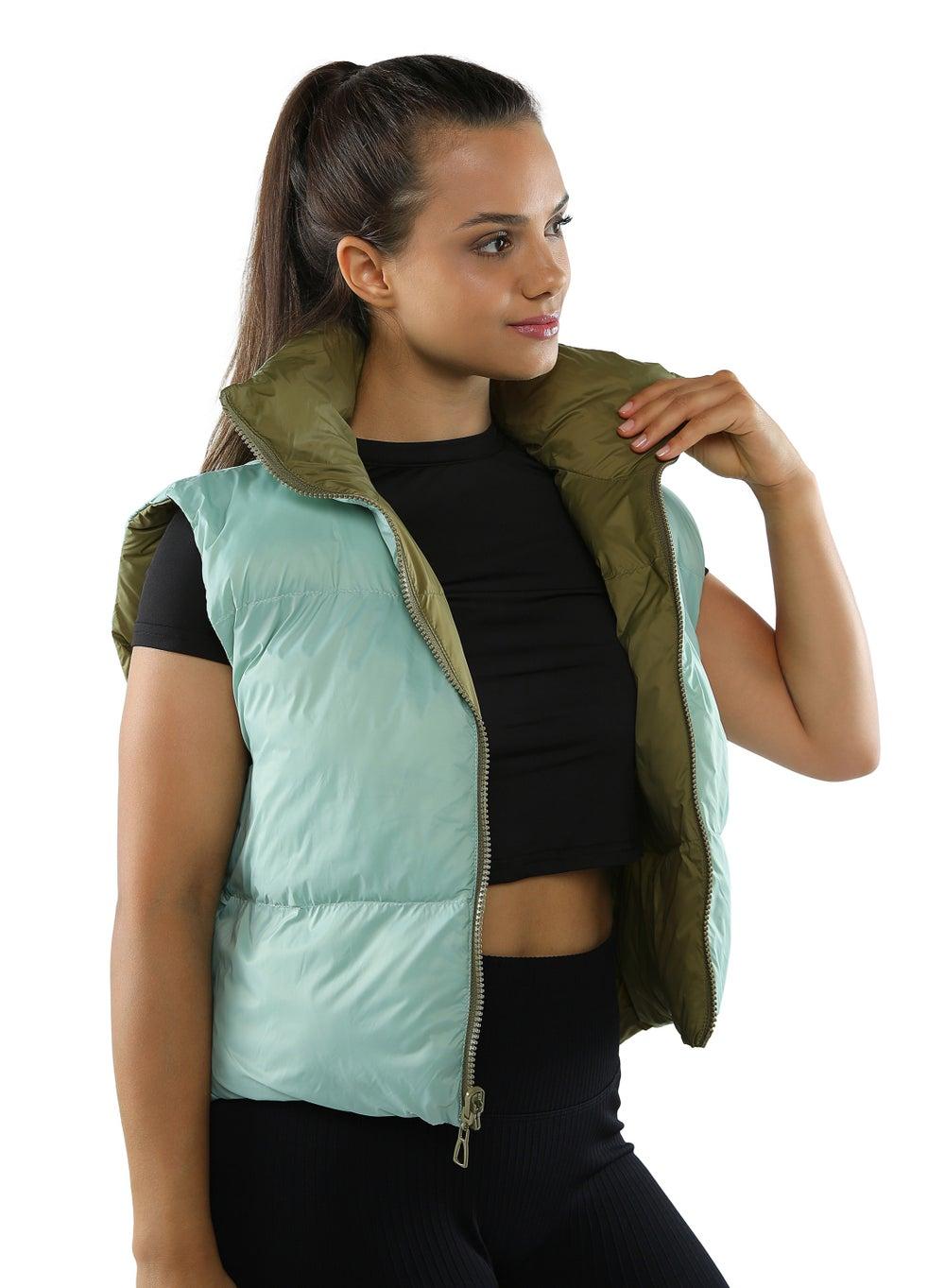 Olive Green Sage Green Reversible Down Vest Jacket - Image 1