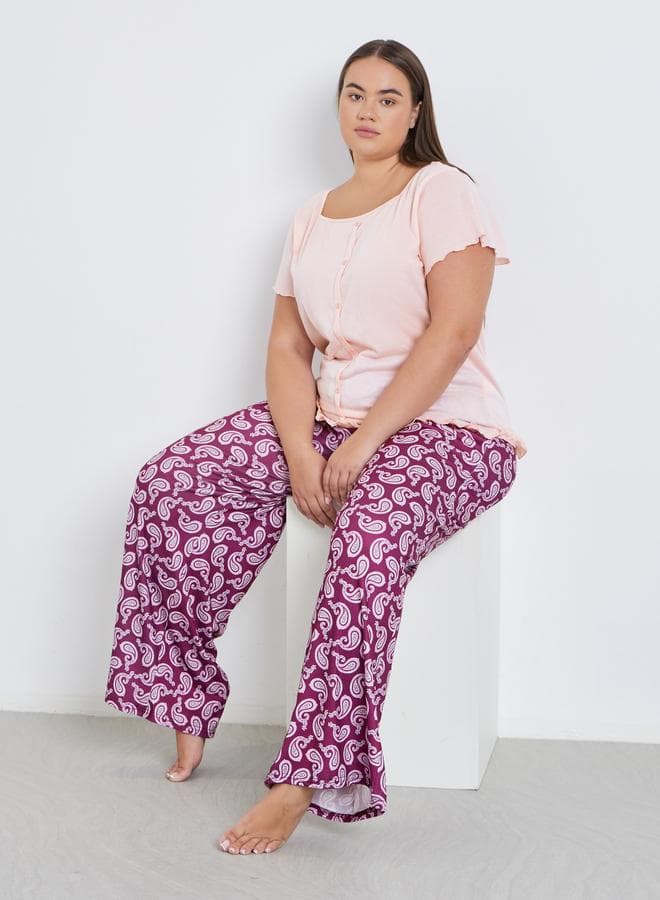 Styli Plus Square Neck Paisley Print Pyjama Set - Image 1
