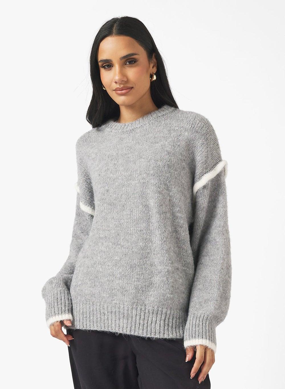 Oversize Contrast Trim Sweater - Image 1