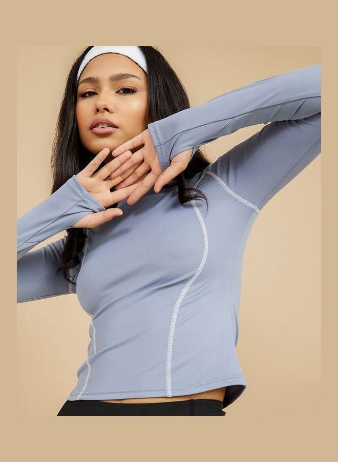 Stitch Detail Long Sleeve Crop Top - Image 1