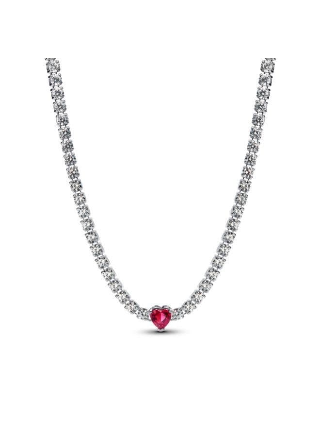 Heart Sterling Silver Choker with Cherry Red Crystal - Image 1