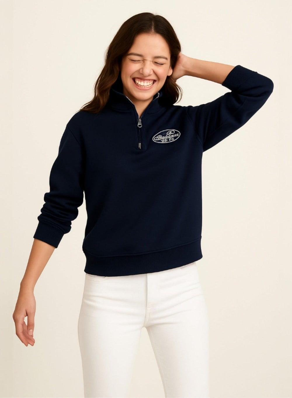 Sports Club Girls' Navy Half-Zip Cotton Fleece Sweatshirt - Image 1