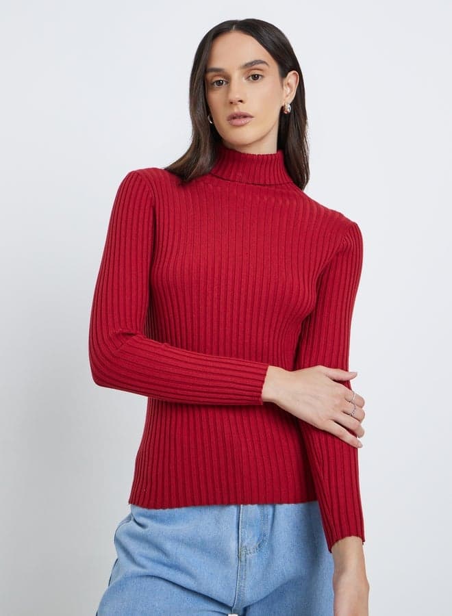 Styli Turtle Neck Ribbed Long Sleeve Top - Image 1
