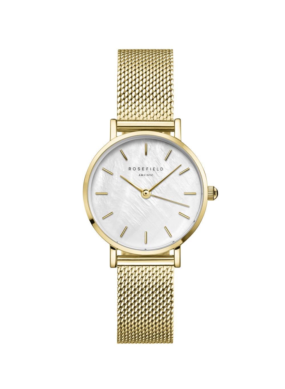 Rosefield Small Edit White MOP Mesh Gold Watch SMGMG-S06 - Image 1