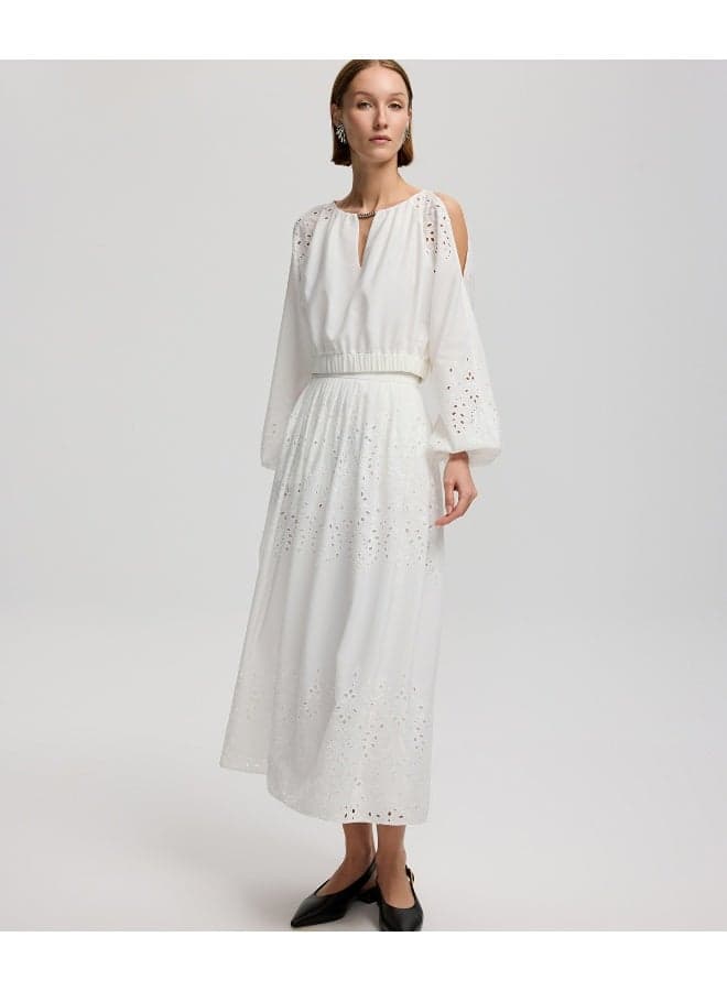 Flared Fit Broderie Anglaise Midi Skirt - Image 1