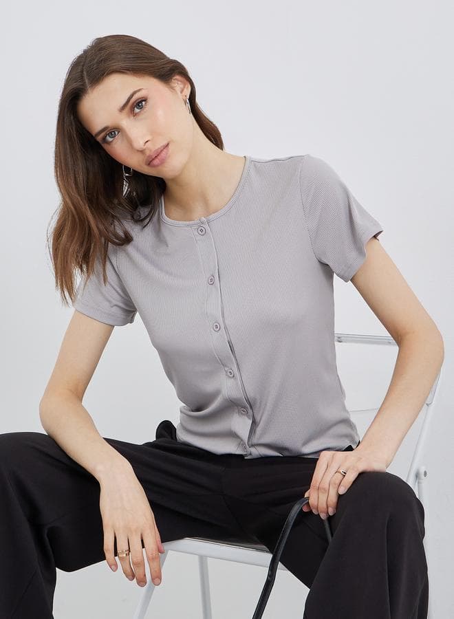 Solid Regular Fit Buttoned T-Shirt for Women - Image 1