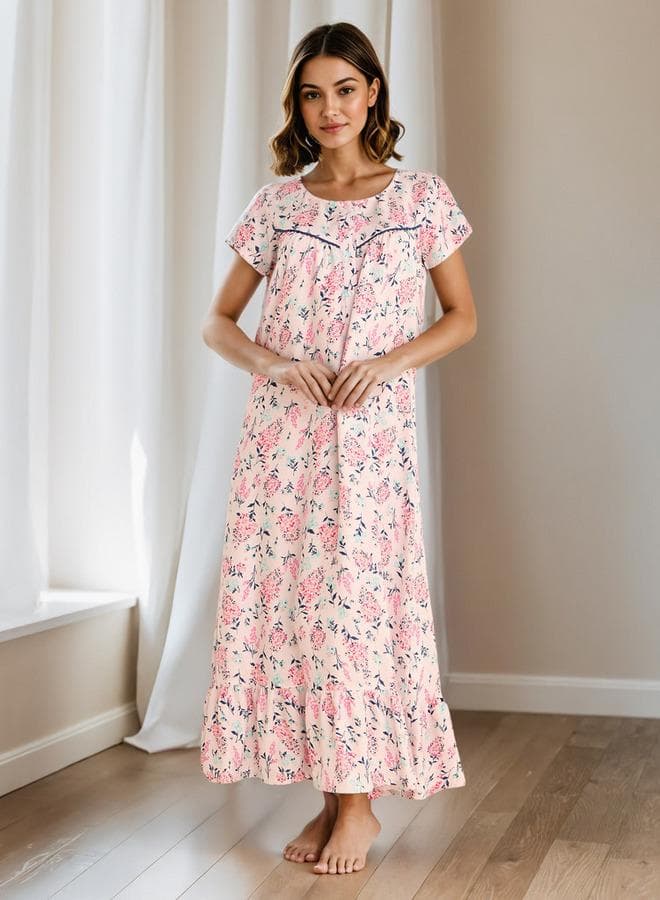 Floral Print Viscose Night Gown - Image 1