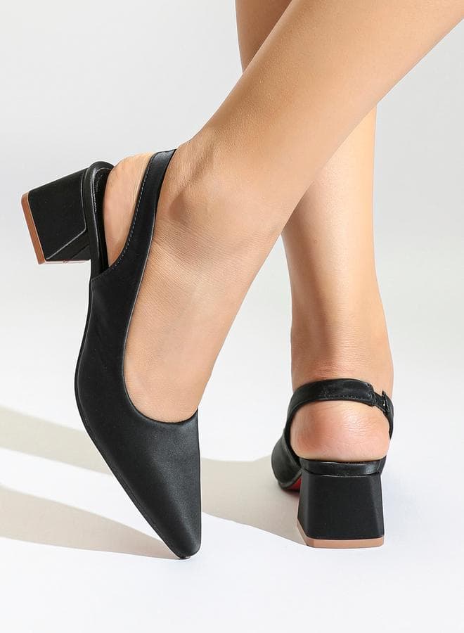 Solid Pointed Toe Slingback Low Heel Formal Shoes - Image 1