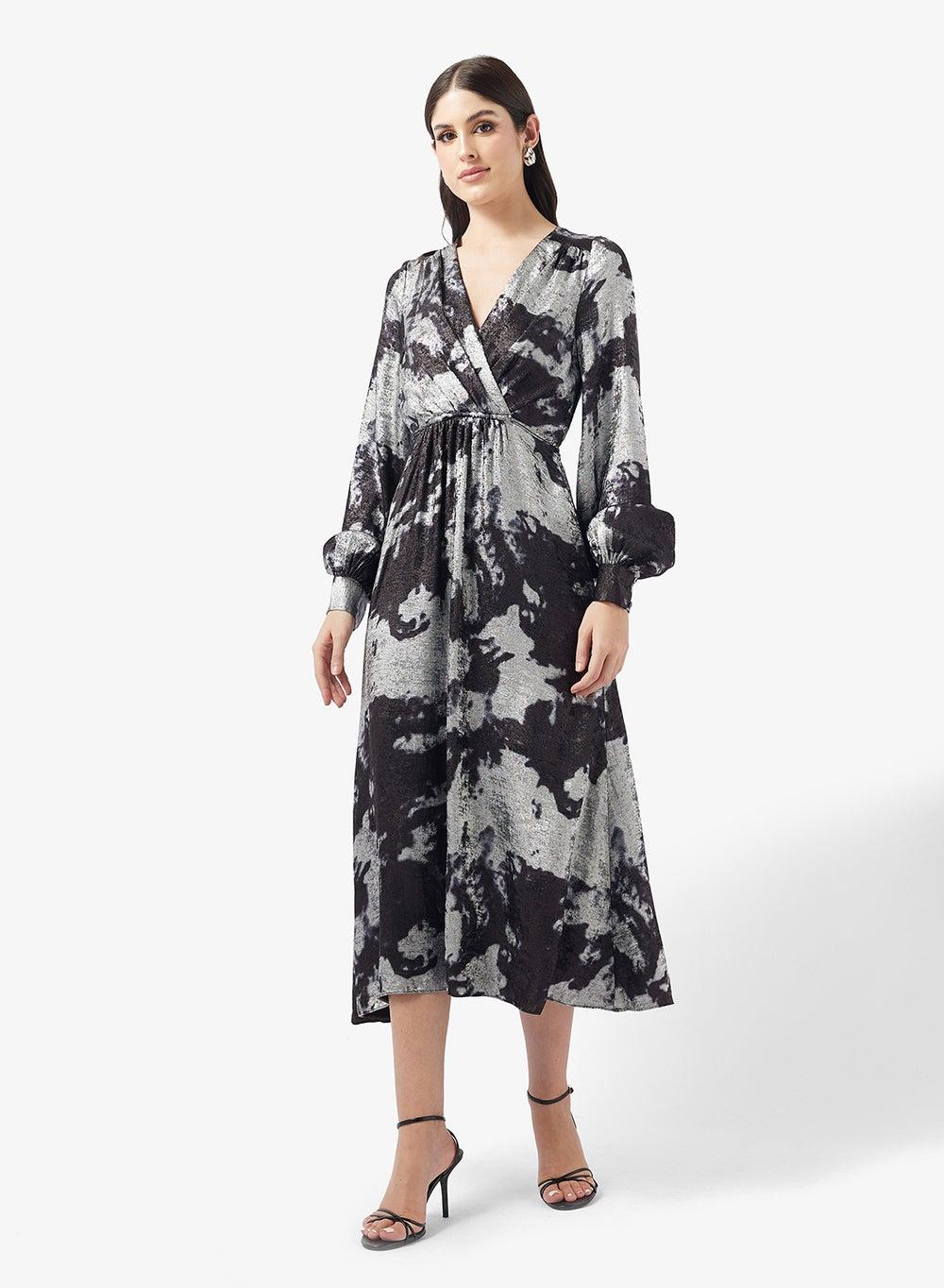 Little Mistress Foil V-Neck Midaxi Dress - Image 1