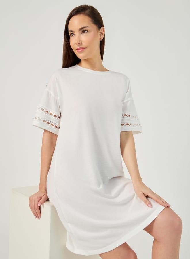 White Eyelet Trim Mini Dress - Image 1