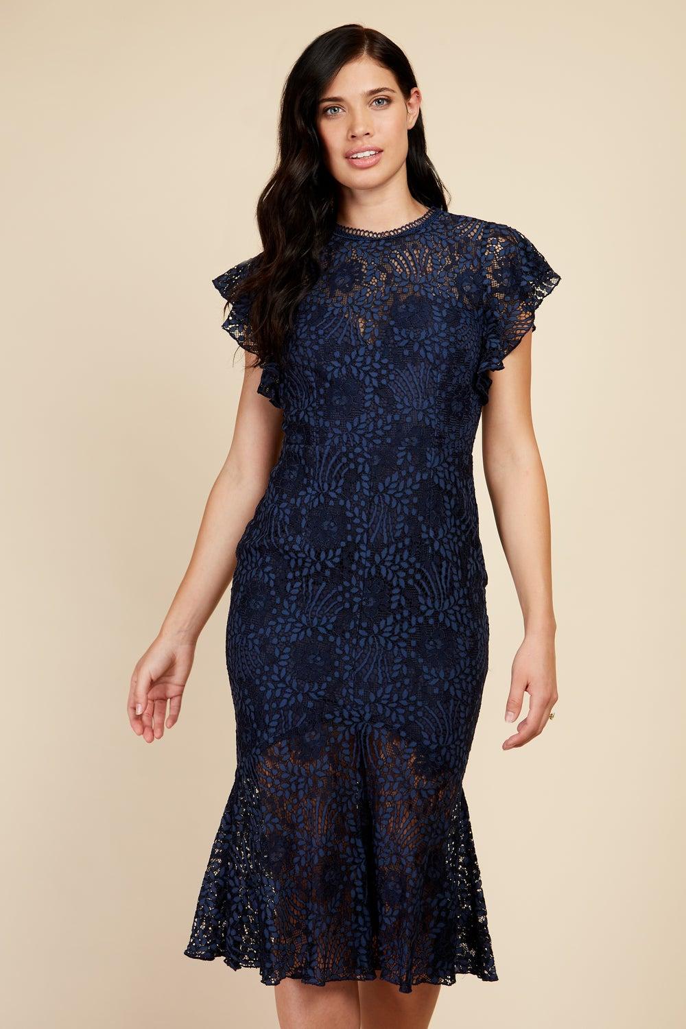 Lace Flounce Hem Midi Dress - Image 1