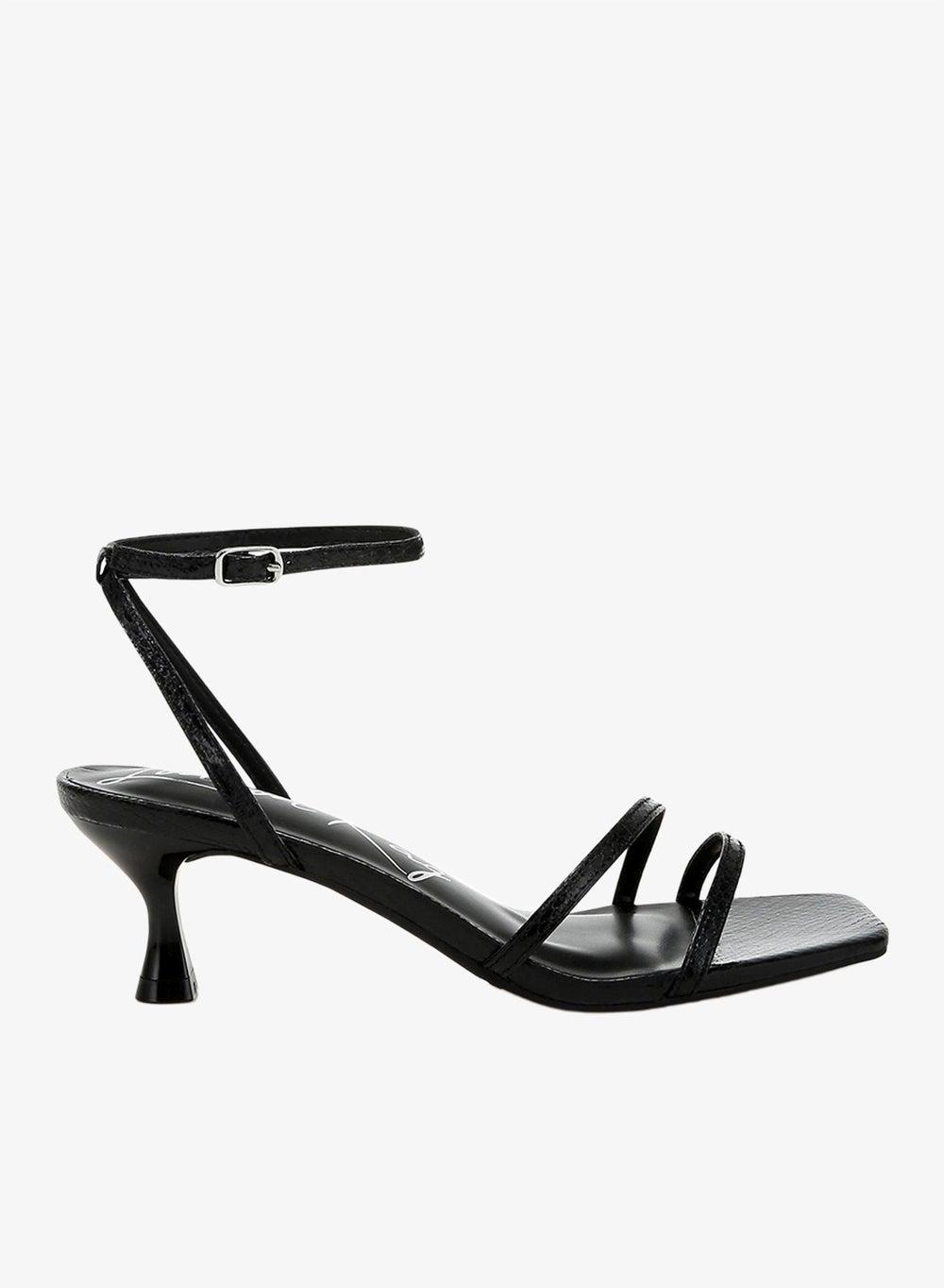 Black Faux Leather Strappy Kitten Heel Sandals - Image 1