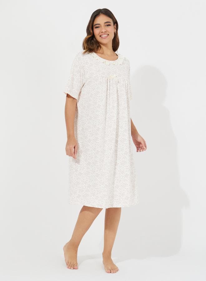 Ditsy Print Lace Insert Nightdress - Image 1