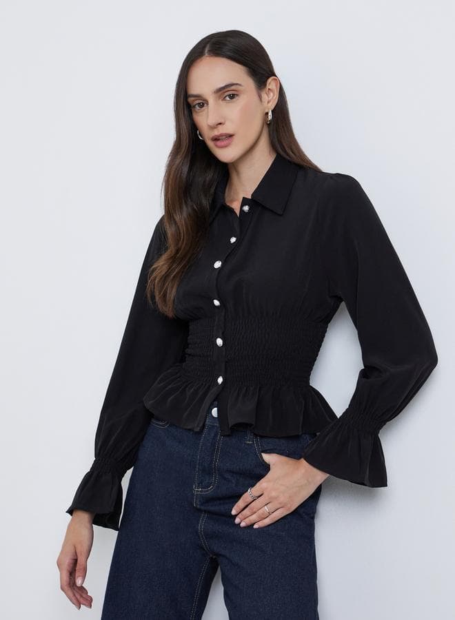 Styli Women Shirred Waist Black Shirt - Image 1