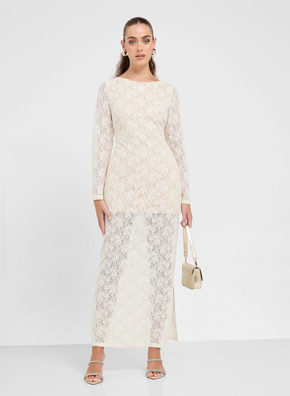 Cream Lace Long Sleeve Maxi Dress - Image 1