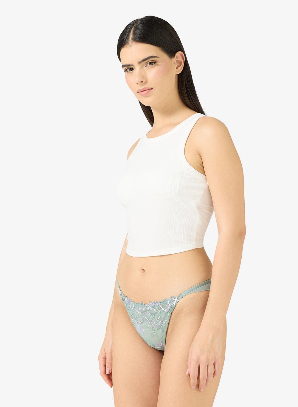 Plunge Neck Lace Brazilian Briefs - Image 1