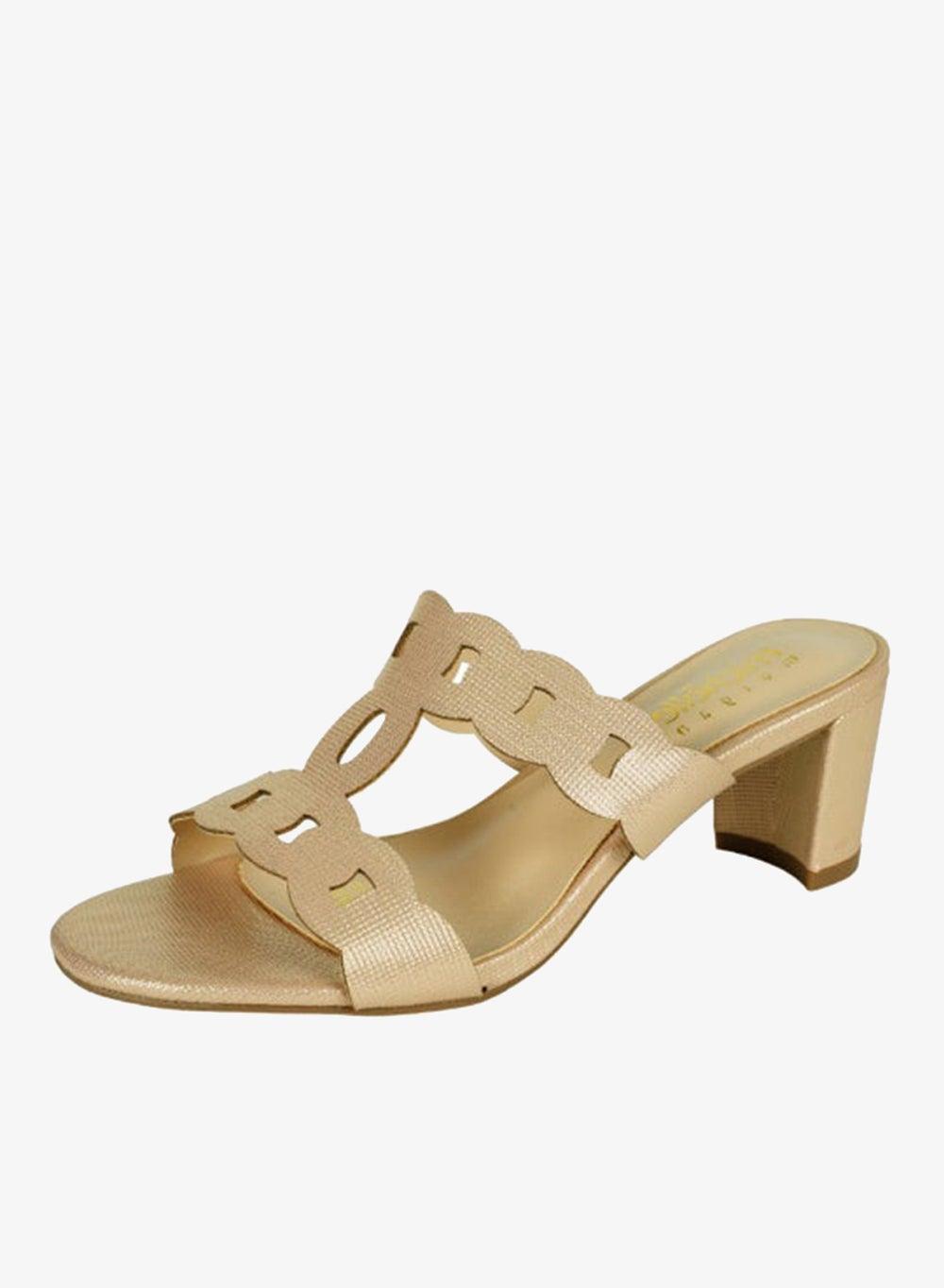 092-2659 Michelle Morgan Gold Block Heel Mule Sandals - Image 1