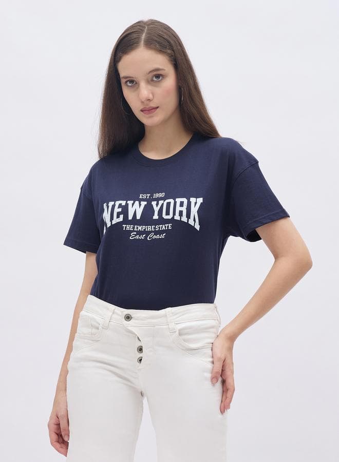 Styli New York Print Round Neck T-Shirt - Image 1