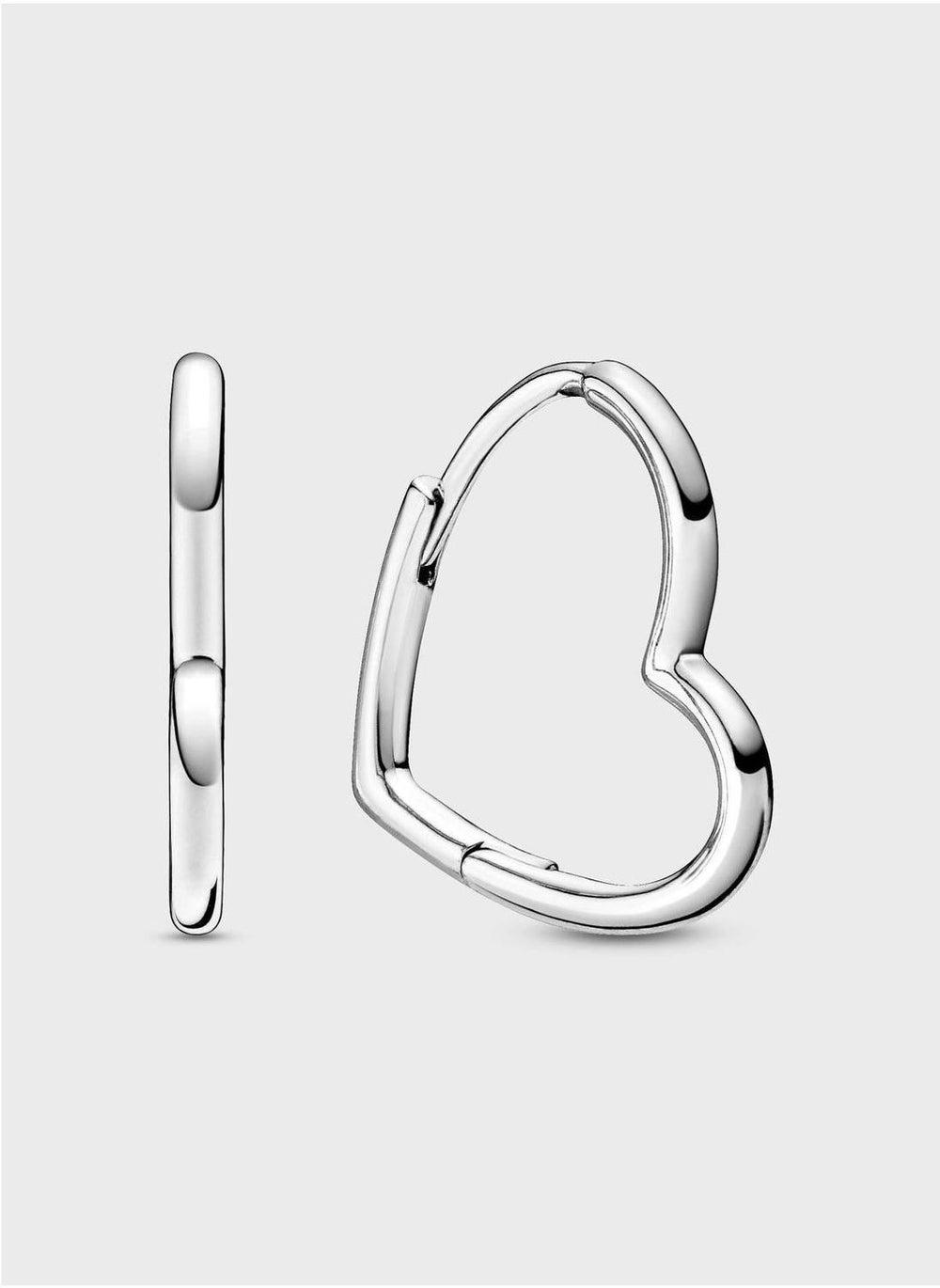 Asymmetrical Heart Hoop Earrings in Sterling Silver - Image 1