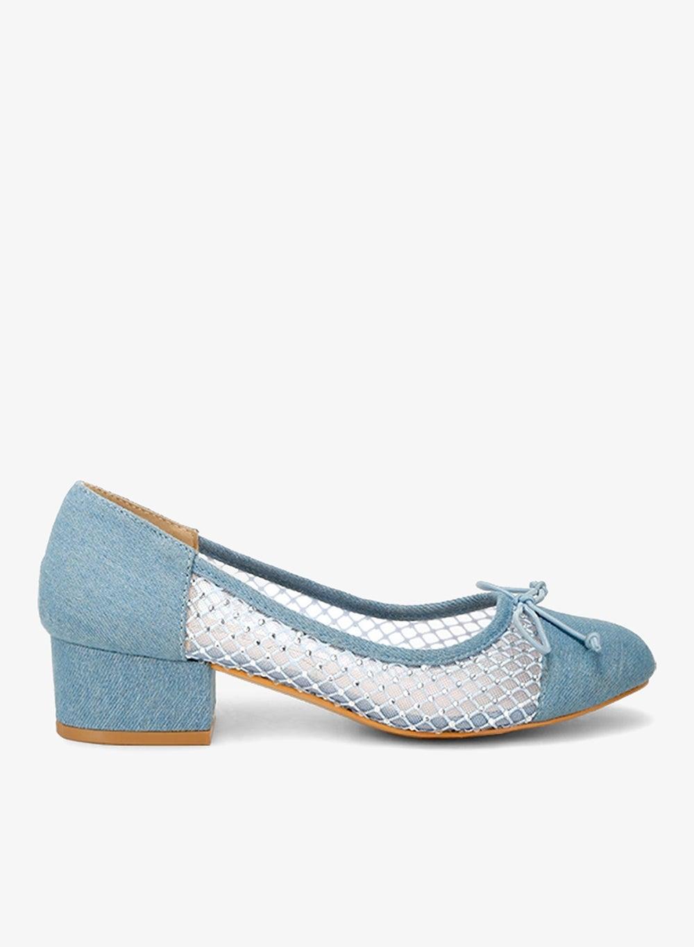 Rhinestone Detail Denim Ballerinas - Image 1