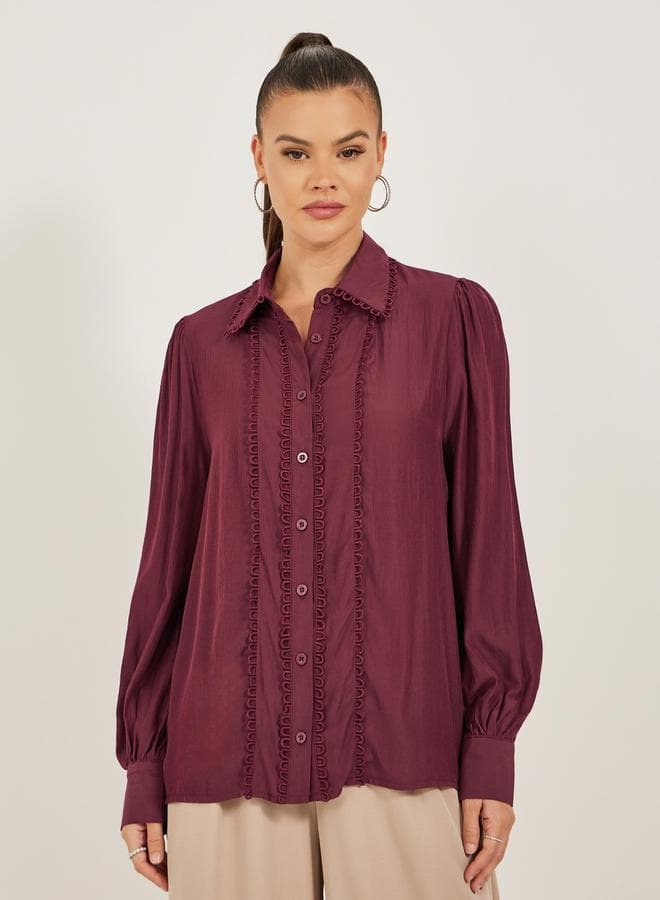 Lace Detail Collared Long Sleeve Shirt - Image 1