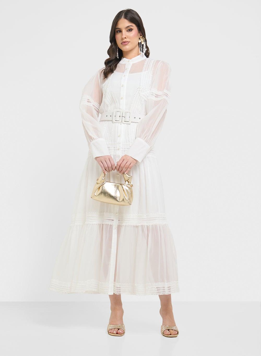 Puff Sleeve Sheer Midi Dress - Image 1