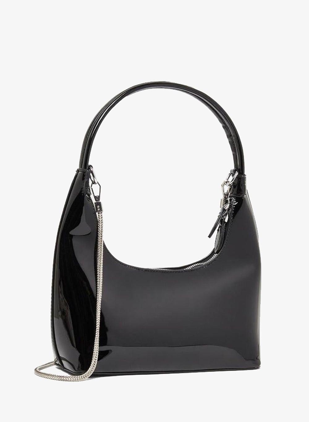 Black Faux Leather Shoulder Bag with Chain Strap - Image 1