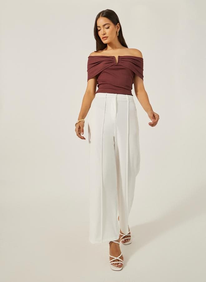 Mid Rise Wide Leg Pants with Pintuck Detail - Image 1