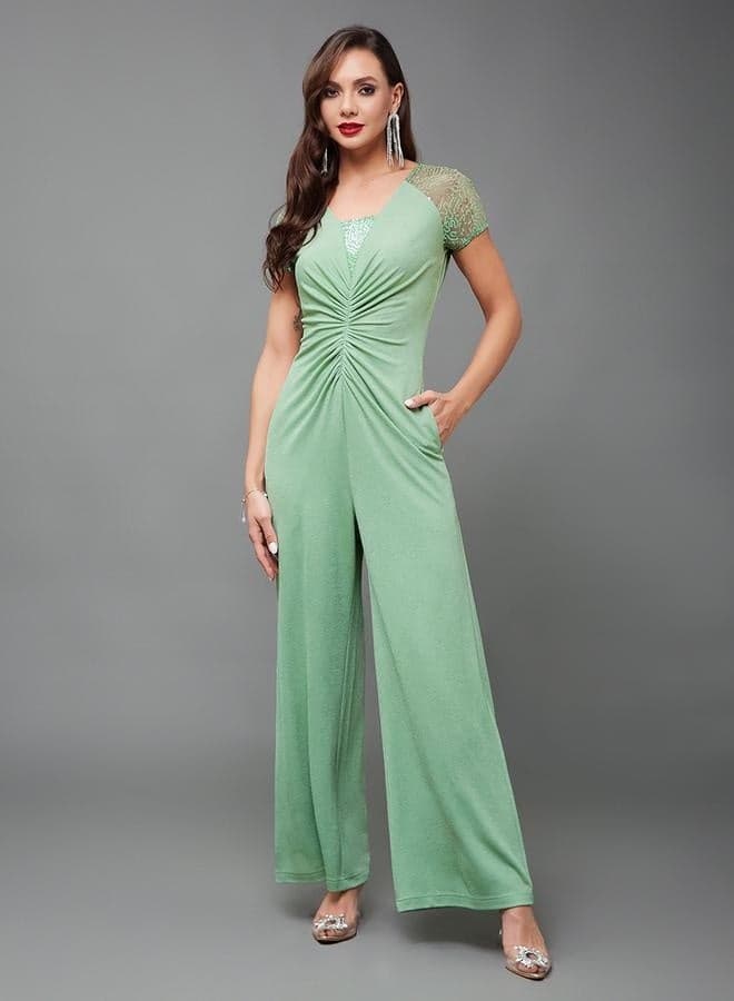 Styli Embellished Ruched Wide Leg Jumpsuit - Image 1